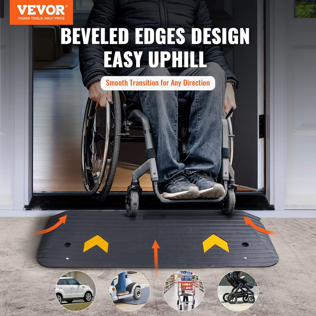 VEVOR Rubber Threshold Ramp 1.5" Rise Non-Slip Beveled Doorway Ramp for Wheelchairs

