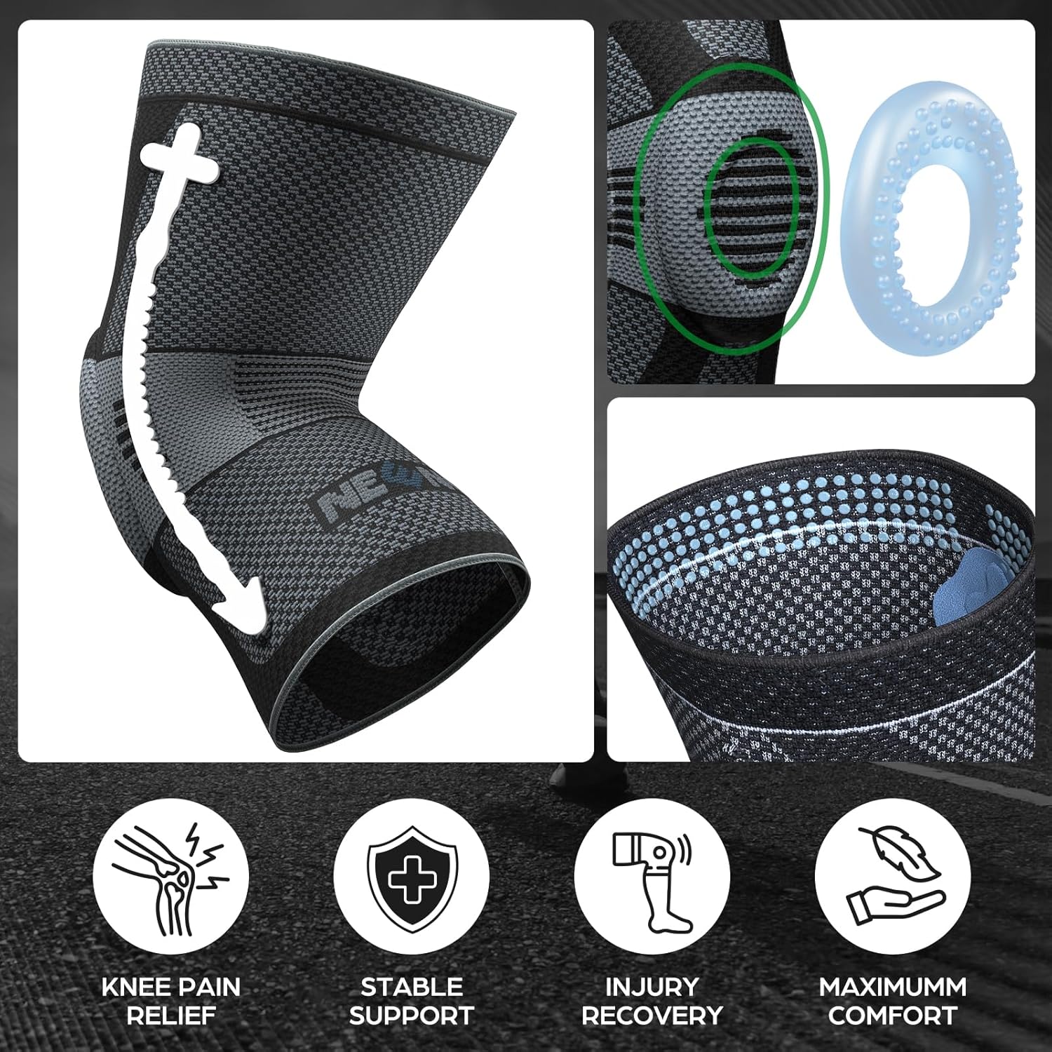 NEENCA Professional Knee Brace Compression Sleeve with Horizontal Knit Support

