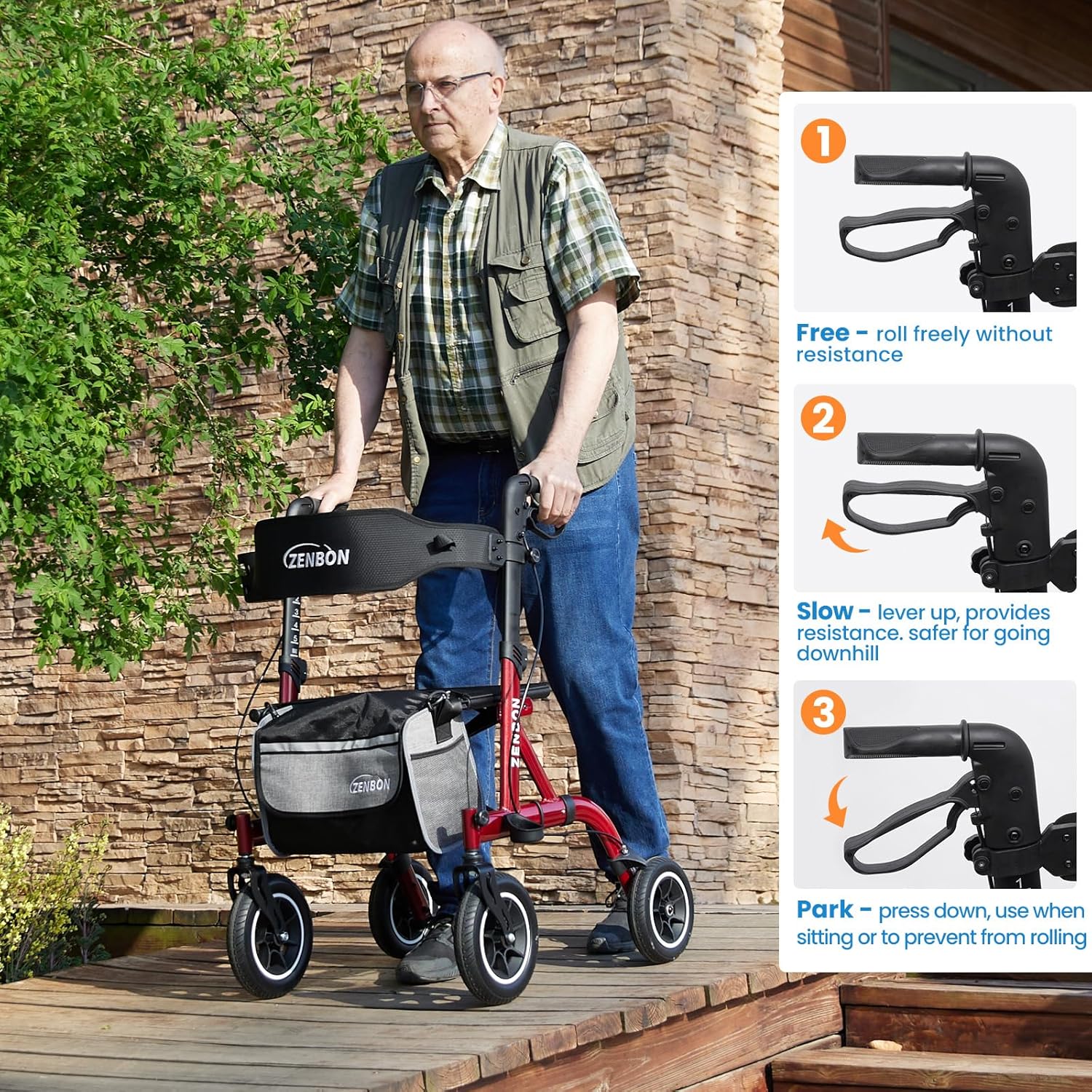 Foldable Rollator Walker with Seat, Adjustable Aluminum Mobility Aid, 330 lb Capacity

