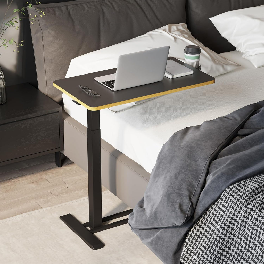 SANODESK Overbed Bedside Table Adjustable Height Rolling Laptop Cart with Tray

