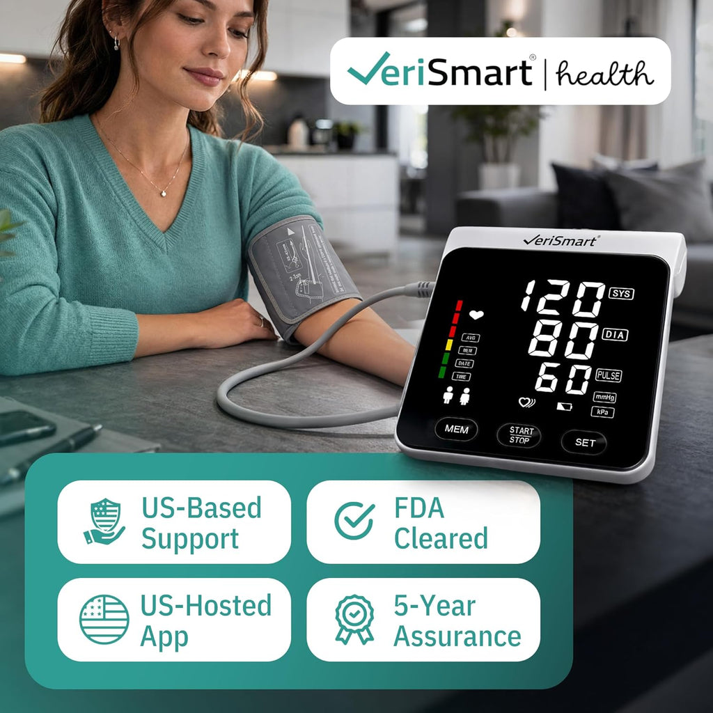 VeriSmart Health Smart Upper Arm Blood Pressure Monitor with Bluetooth, LED Display

