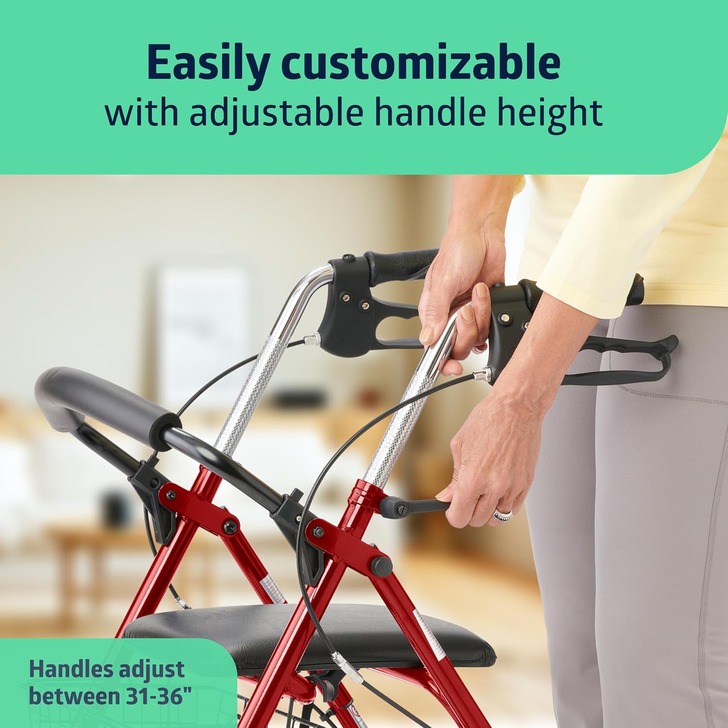 Medline Steel Rollator Walker with 8in Wheels, Folding, Adjustable Arms, 300 lb

