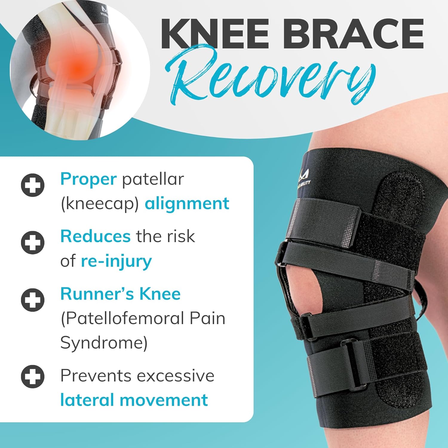 BraceAbility J Patella Knee Brace Lateral Stabilizer with J-Strap Support

