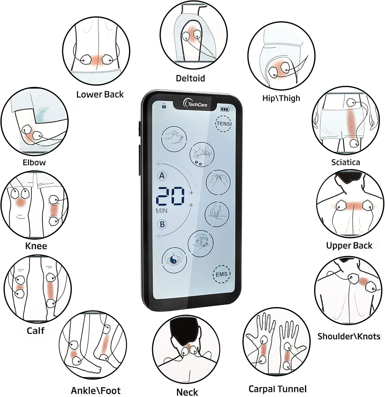 Tehcare Touch X TENS EMS Muscle Stimulator, Dual Channel, Touchscreen, Rechargeable

