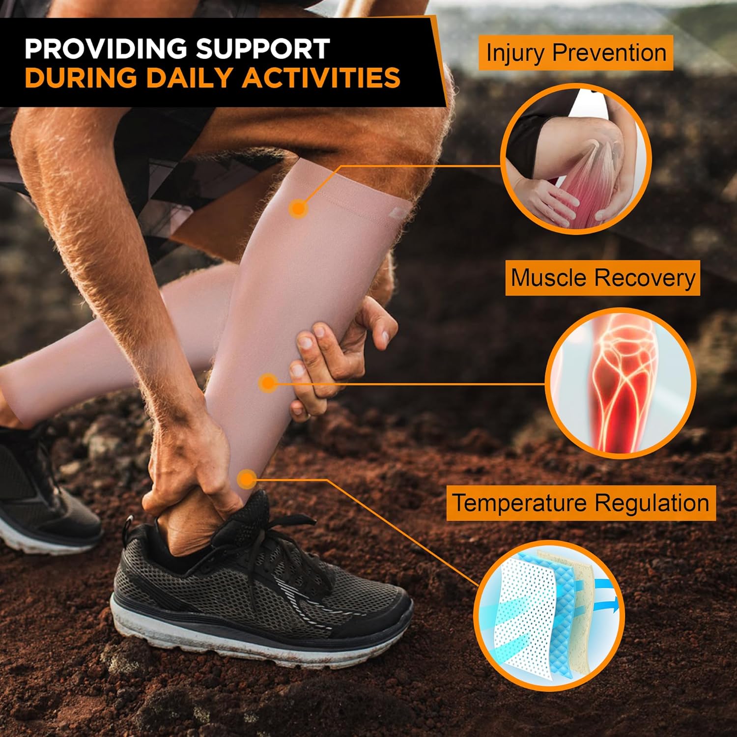 Doc Miller Compression Calf Sleeve, 15-20mmHg Graduated Support, Knee High, Pair

