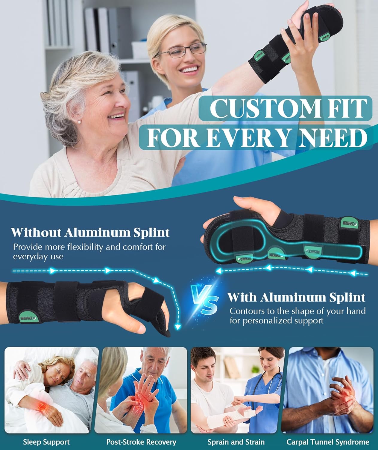 Oyakin Resting Splint for Stroke Recovery, Carpal Tunnel Night Immobilizer, Wrist Brace

