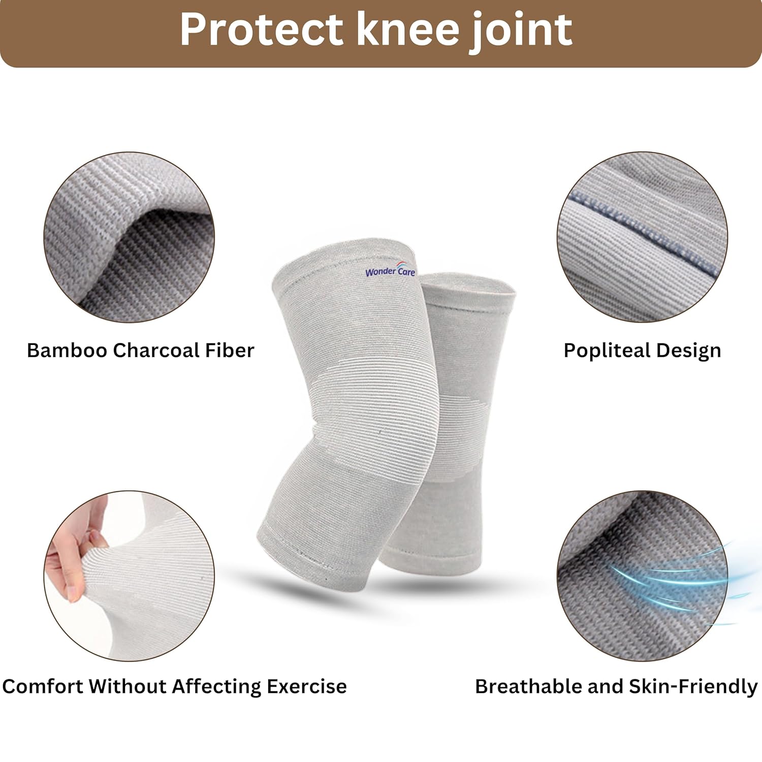 Wonder Care 2-Pack Bamboo Knee Compression Sleeve for Men and Women

