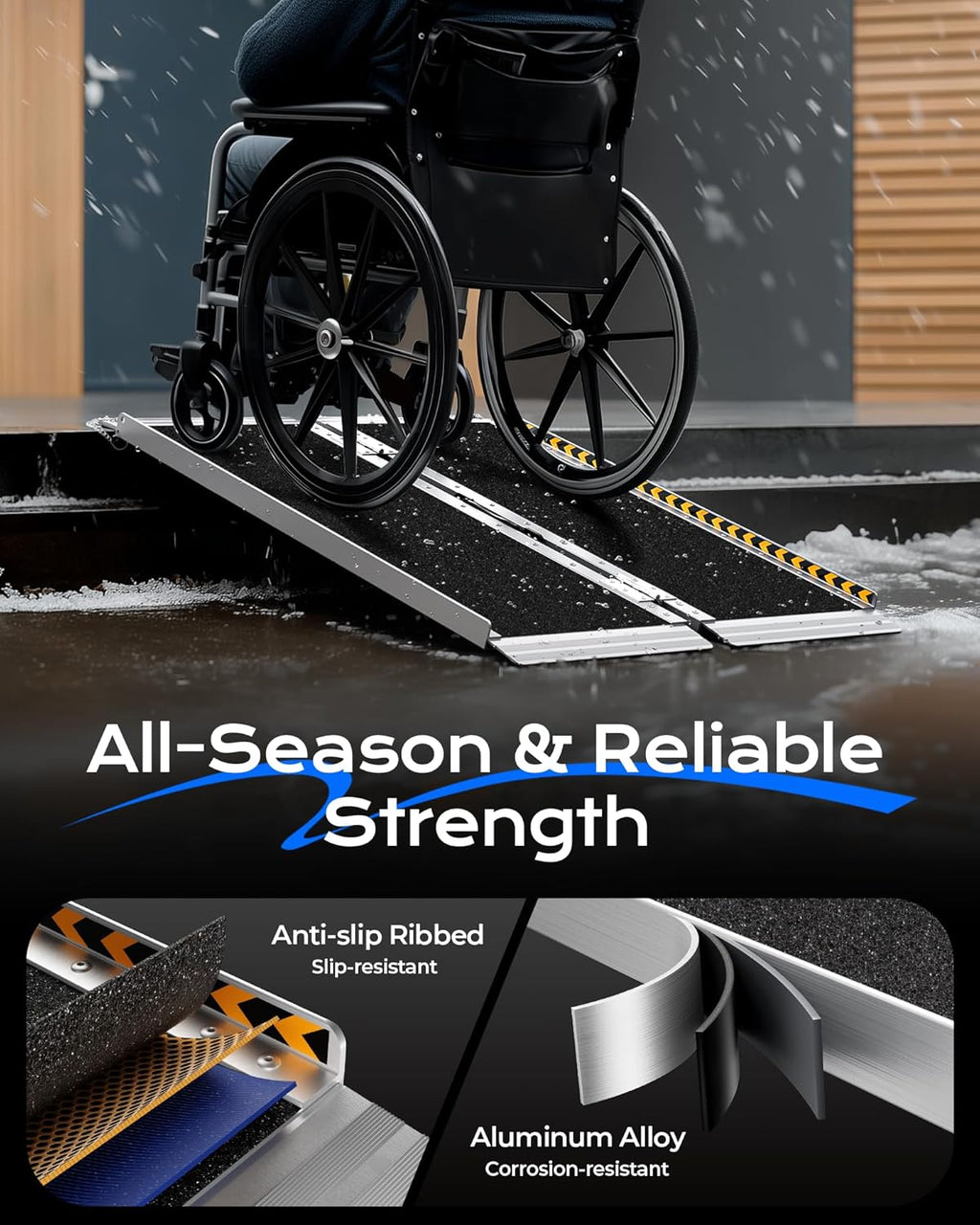 Portable Wheelchair Ramp for Steps, Non-Slip Aluminum, 800 lb Capacity

