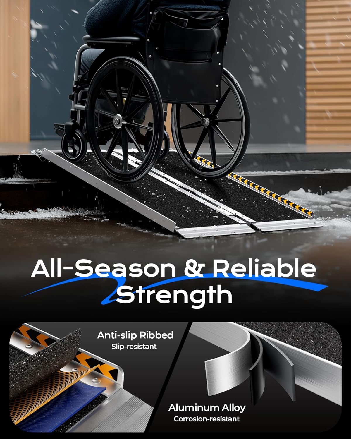 Portable Wheelchair Ramp for Steps, Non-Slip Aluminum, 800 lb Capacity

