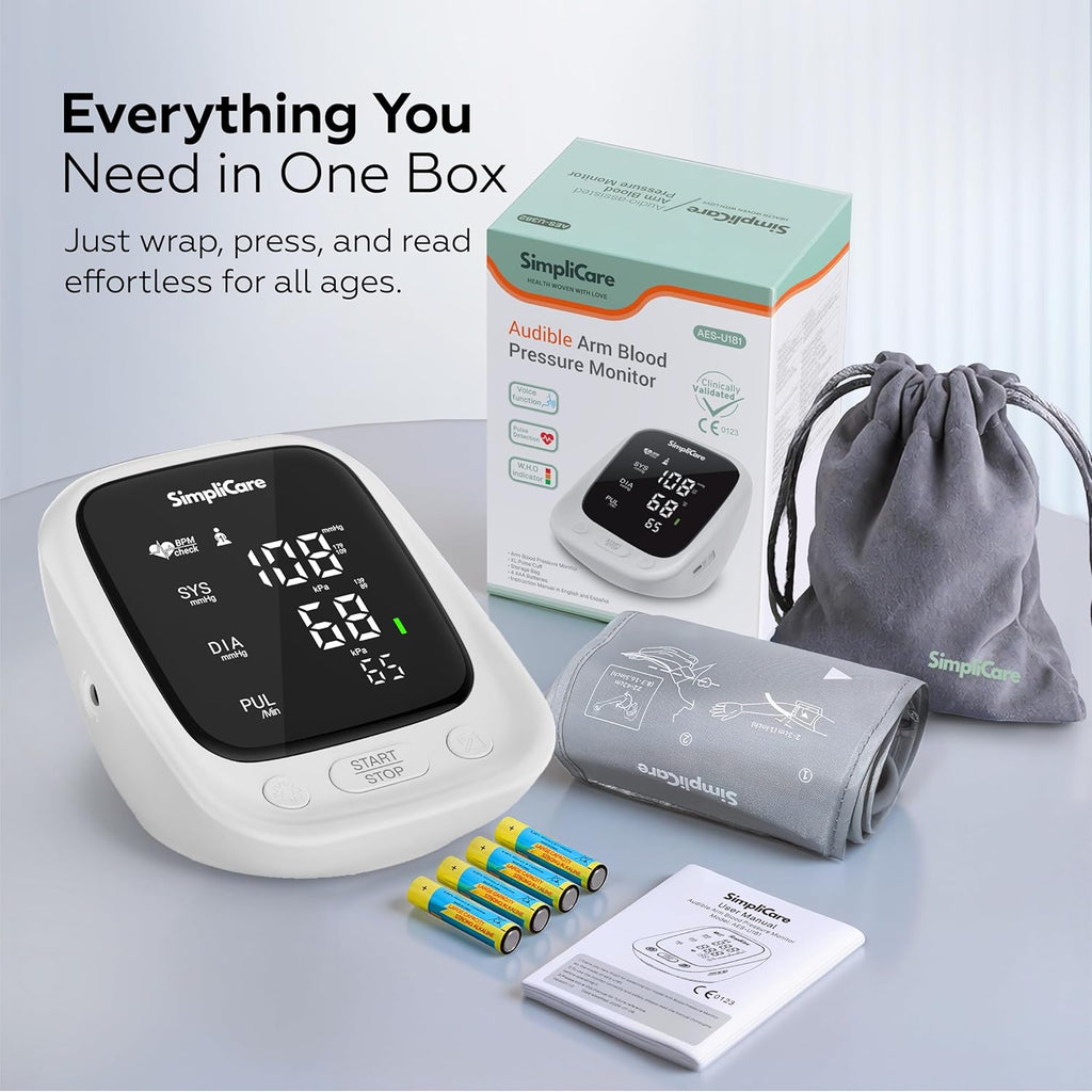 SimpliCare Upper Arm Blood Pressure Monitor with XL Cuff, Large LED Display, 2-User

