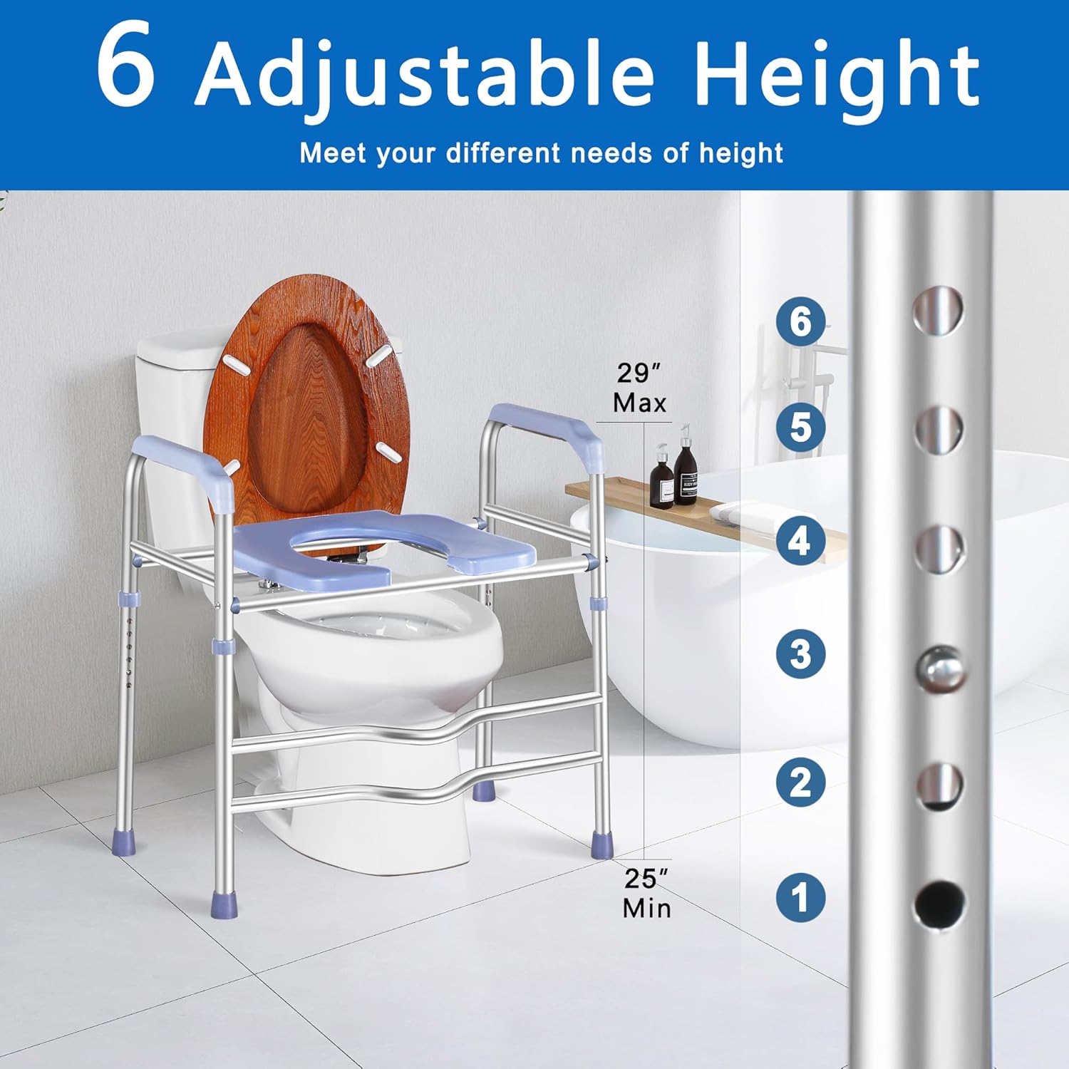 Deewow Raised Toilet Seat with Handles, Adjustable Height Safety Frame, 400 lb

