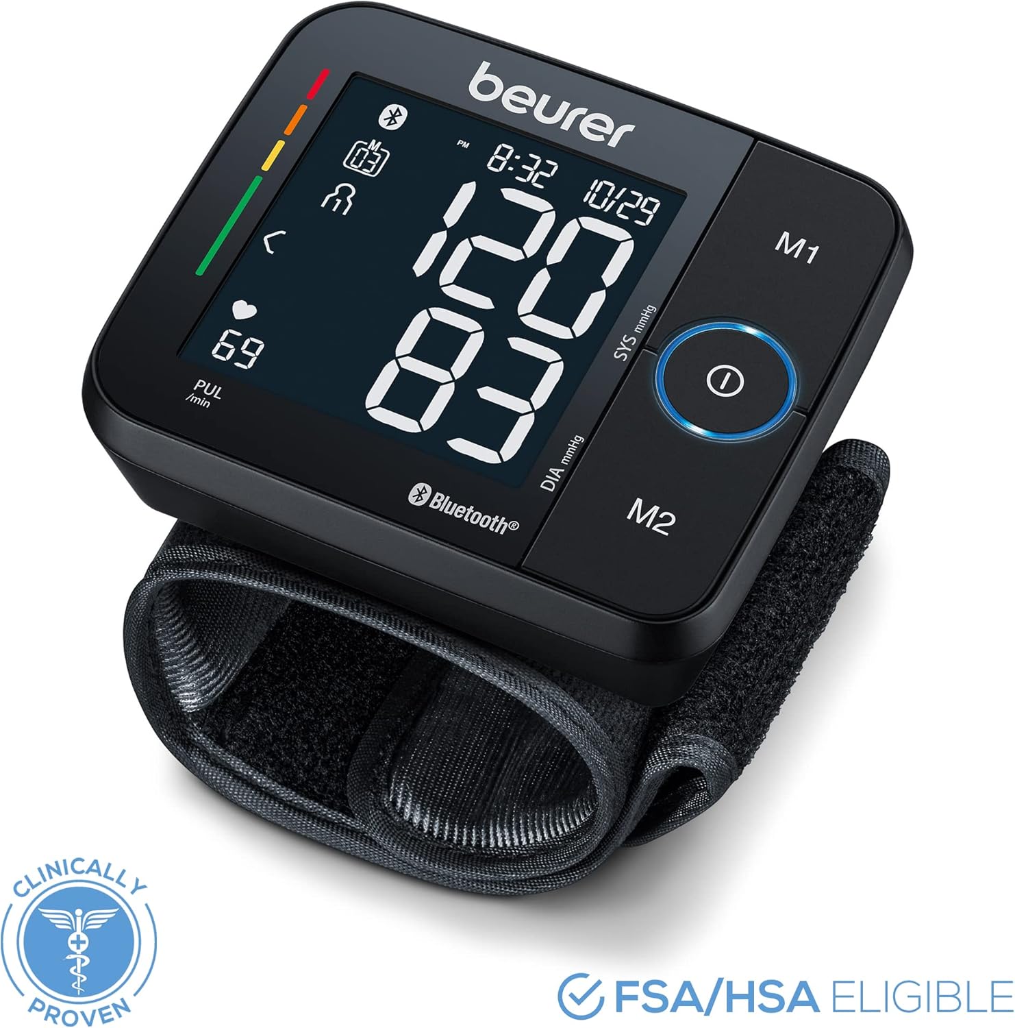 Beurer BC54 Wrist Blood Pressure Monitor with Bluetooth, Irregular Heartbeat, Display

