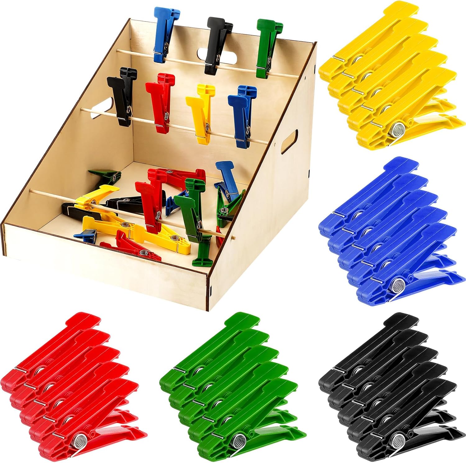 Poen 25-Piece Graded Pinch Finger Exerciser Set with Wooden Storage Stand

