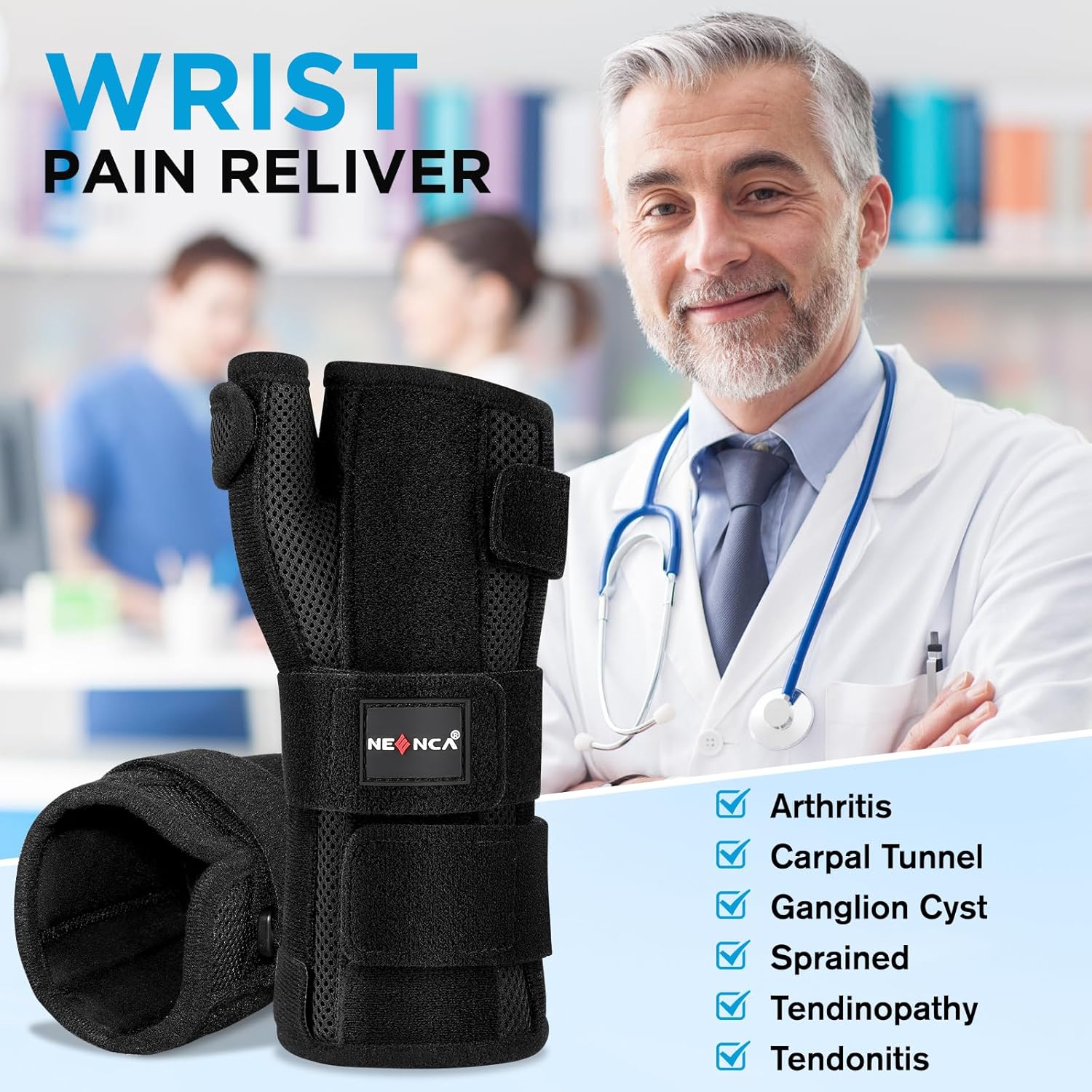 NEENCA Carpal Tunnel Wrist Brace with Thumb Support Thumb Spica Splint

