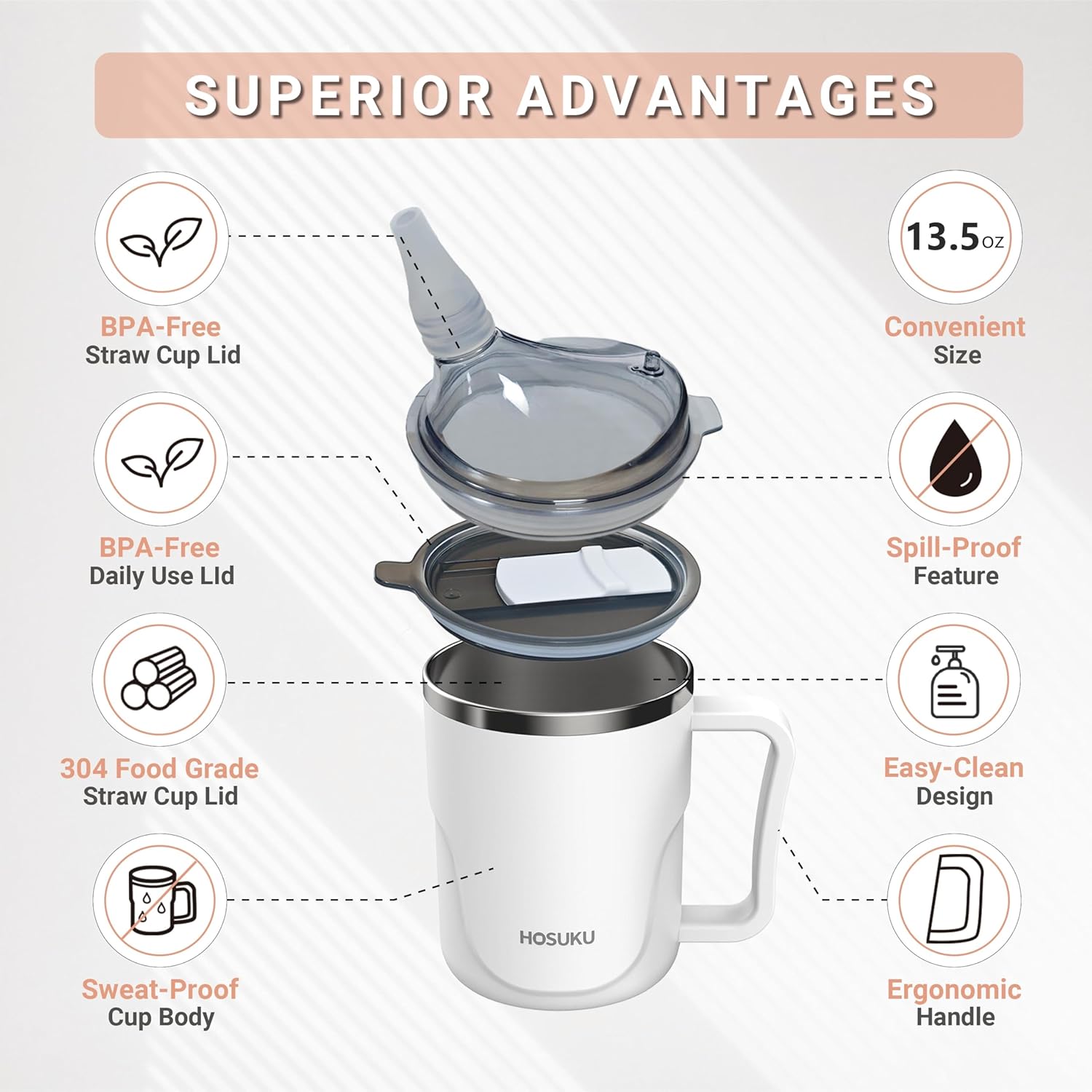 Spill-Proof Sippy Cup for Elderly, Stainless Steel Straw Cup, 13.5 oz

