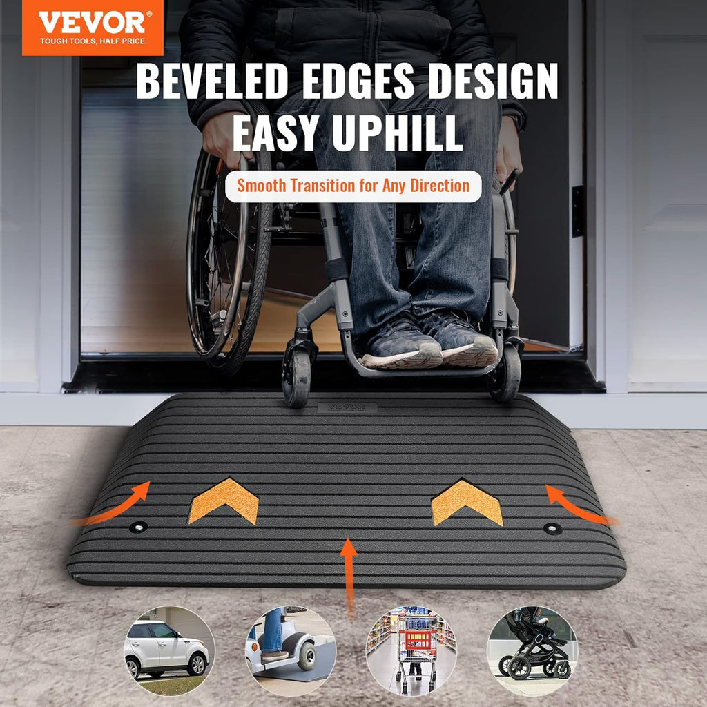 VEVOR Rubber Threshold Ramp for Wheelchair and Scooter, Non-Slip Doorway Ramp

