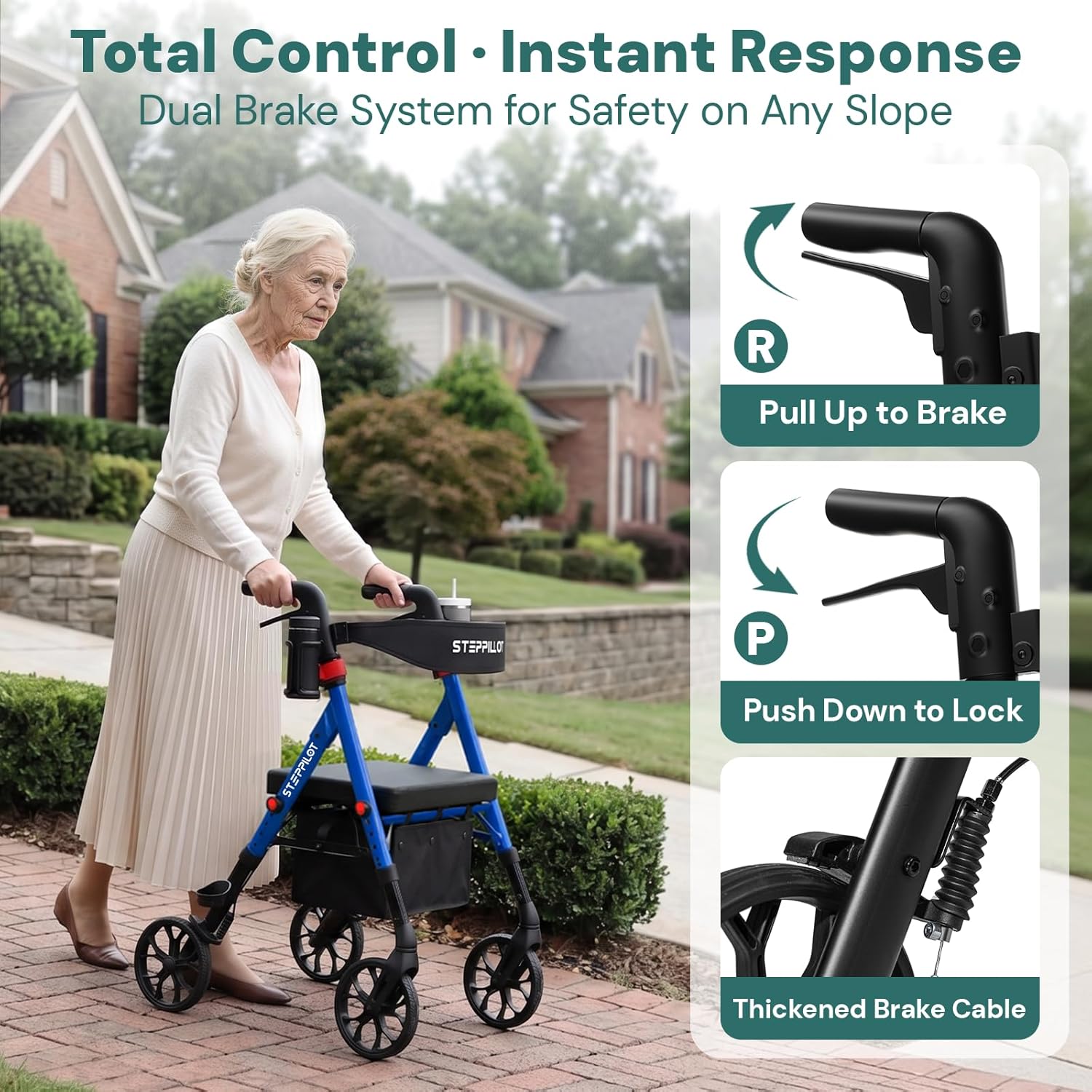 Bariatric Rollator Walker with Seat, 500 lb Aluminum Frame, 8 in All-Terrain Wheels

