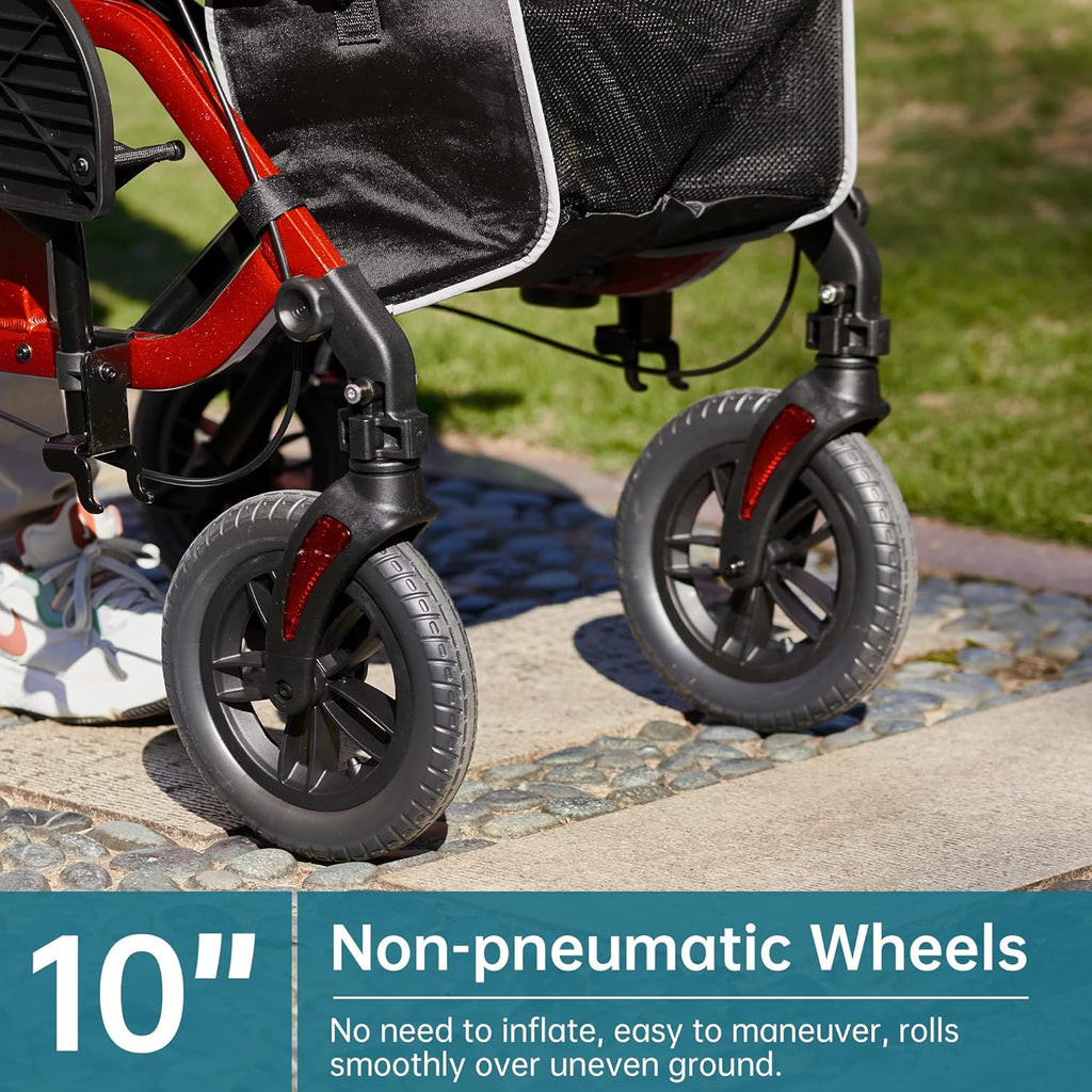 ELENKER 2-in-1 Rollator Walker & Transport Chair, Folding Wheelchair, Non-Pneumatic Wheels

