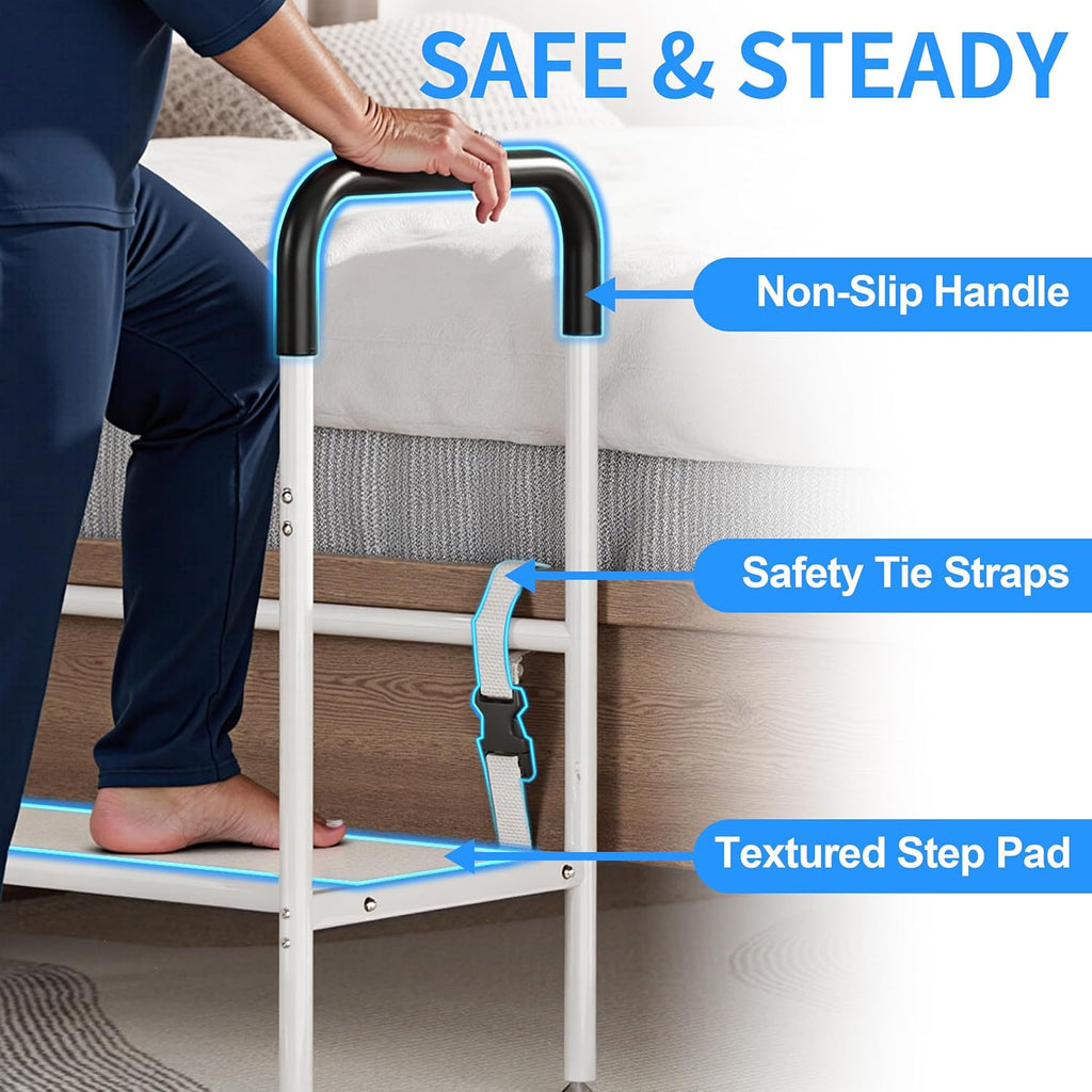 Bed Step Stool for Adults with Non-Slip Handle, Assist Rail and LED Night Light

