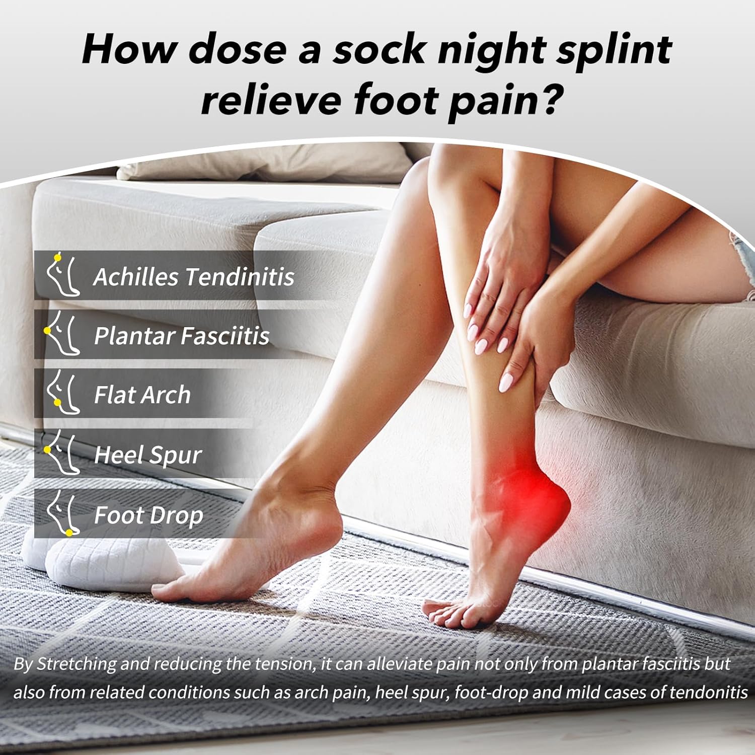 Plantar Fasciitis Night Splint Sock with Massage Ball for Heel Pain Relief

