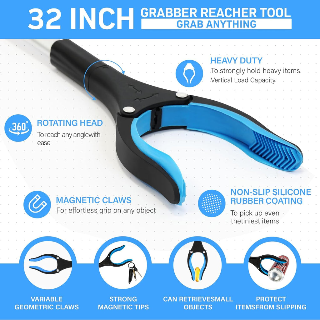 32 in Grabber Reacher Tool with Magnetic Tip, Foldable Pickup Grabber

