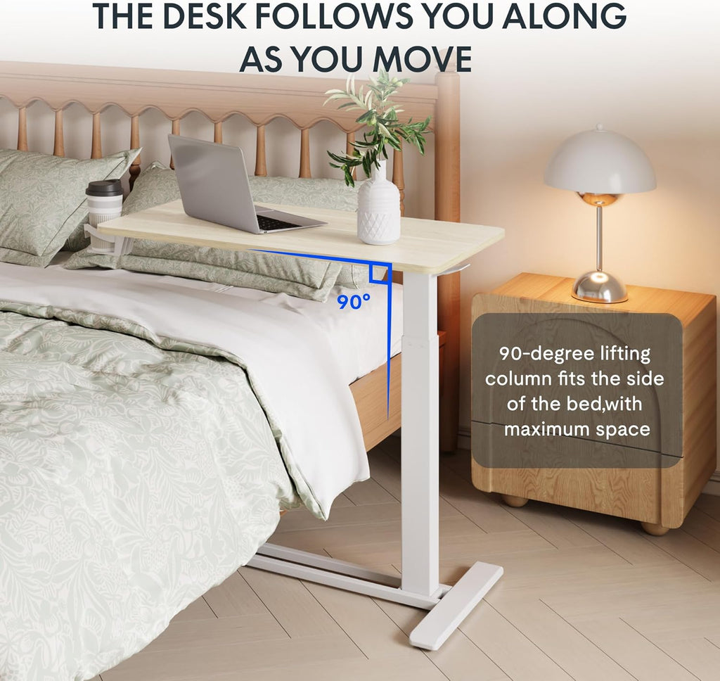 Flexispot H7 Adjustable Overbed Bedside Table with Wheels, Rolling Laptop Desk

