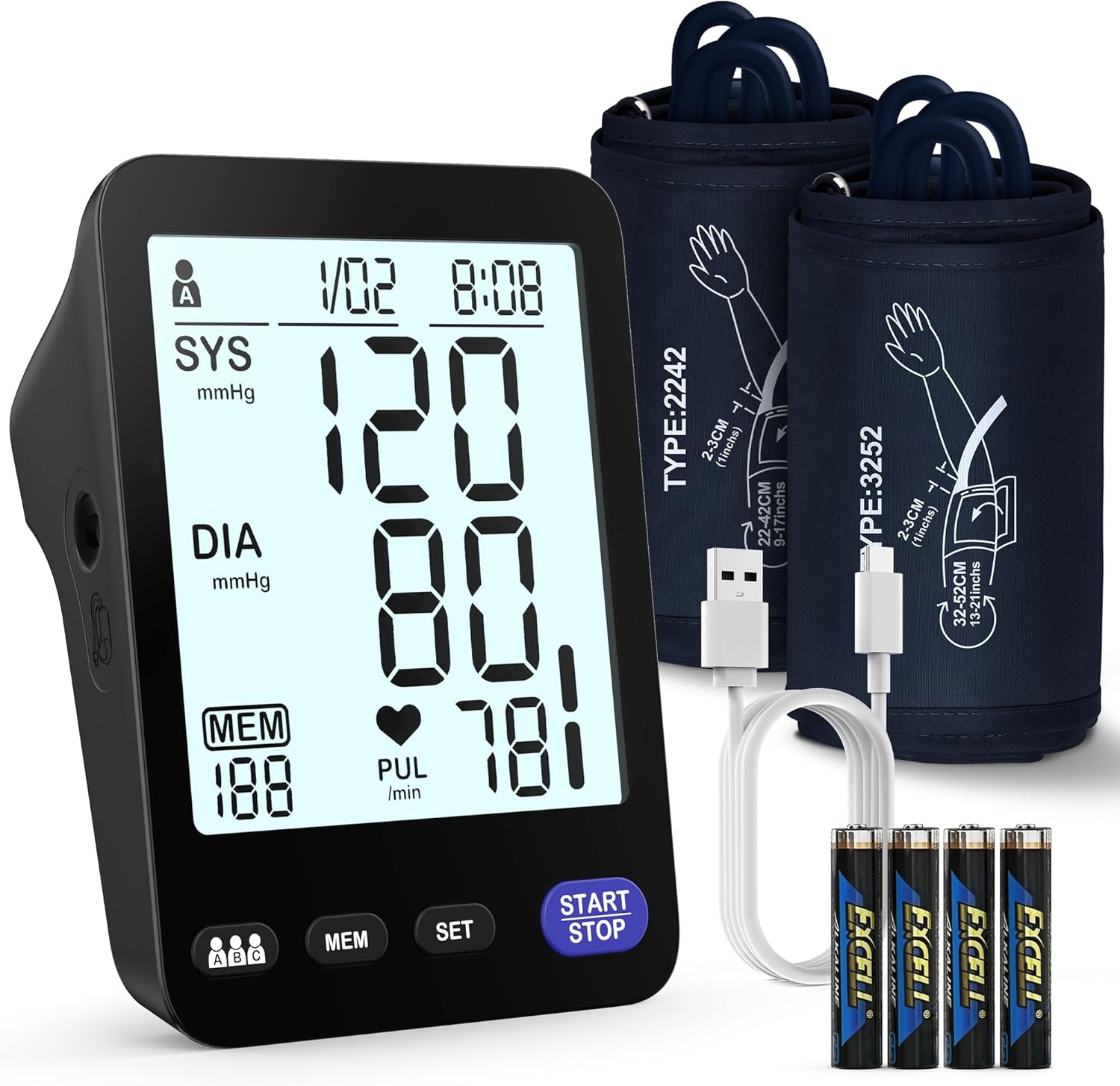 AQESO Upper Arm Blood Pressure Monitor for Home, Digital Automatic, 5-inch LCD

