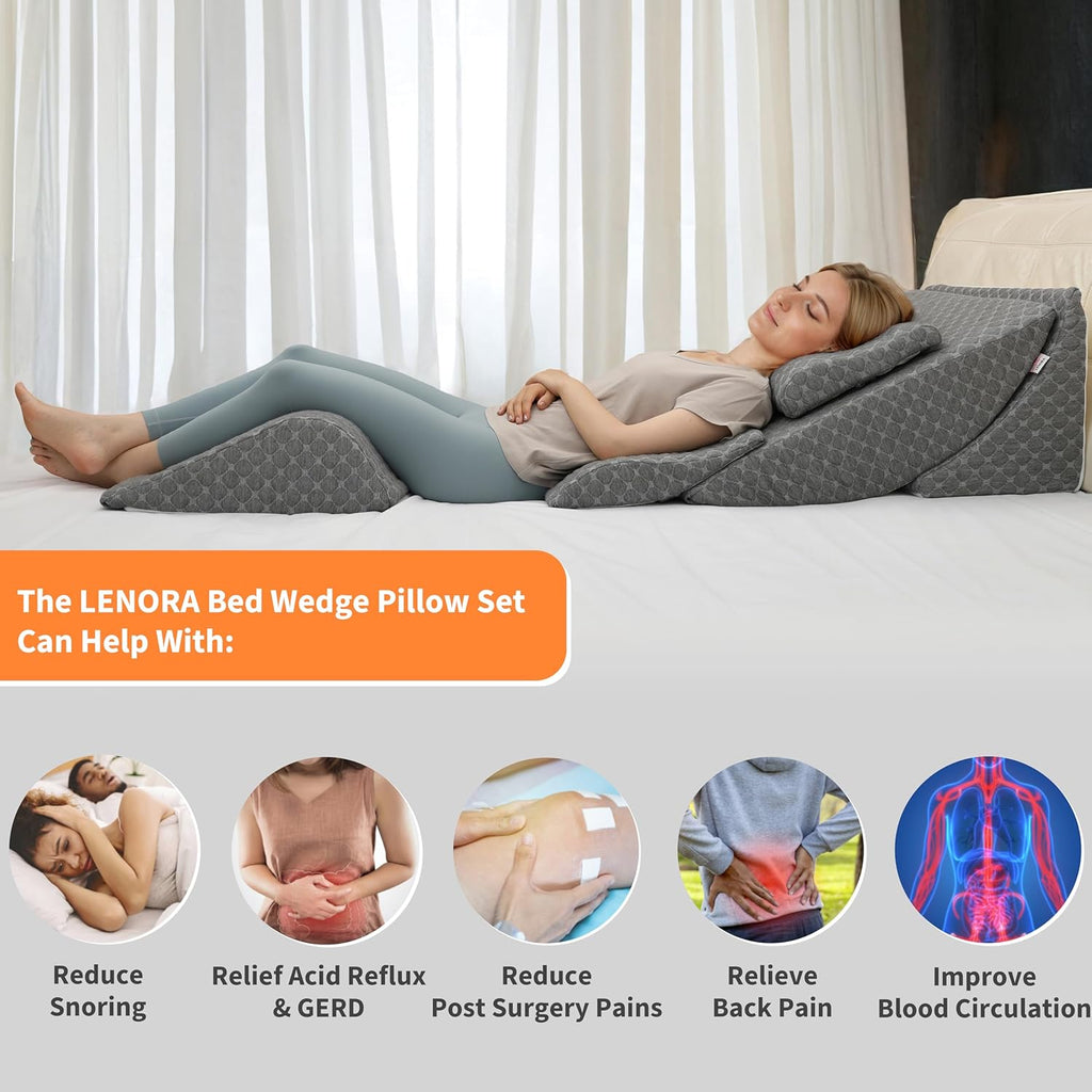Lenora Adjustable Bed Wedge Pillow System for Back, Legs, Post-Surgery Recovery

