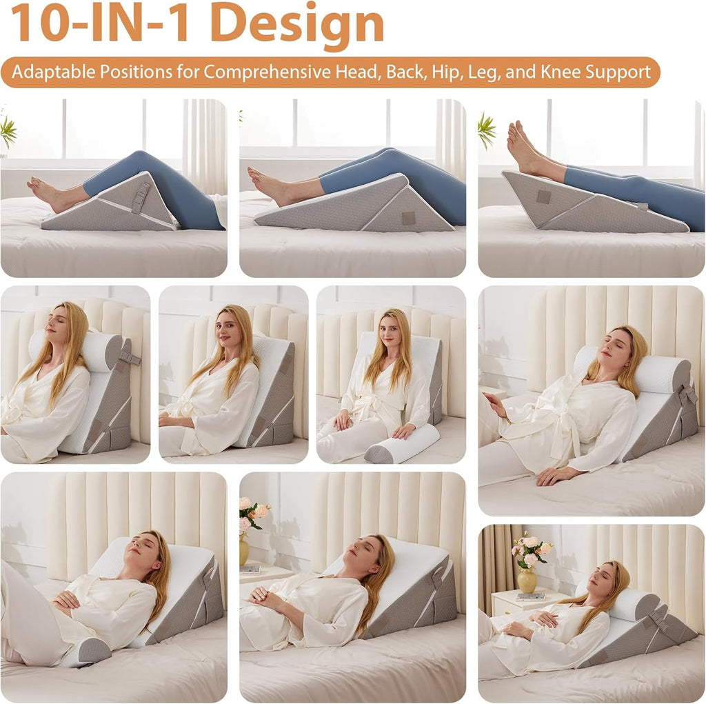 BIEEZZK Incline Bed Cushion Set for Acid Reflux, Neck and Back Memory Foam

