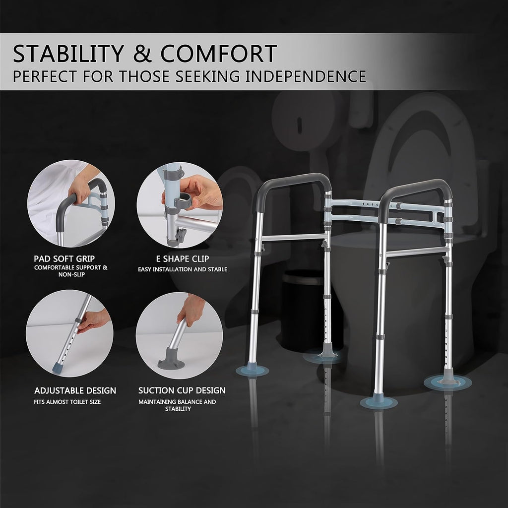 Lianjindun Adjustable Toilet Safety Rails with Armrests, Foldable Support Bars

