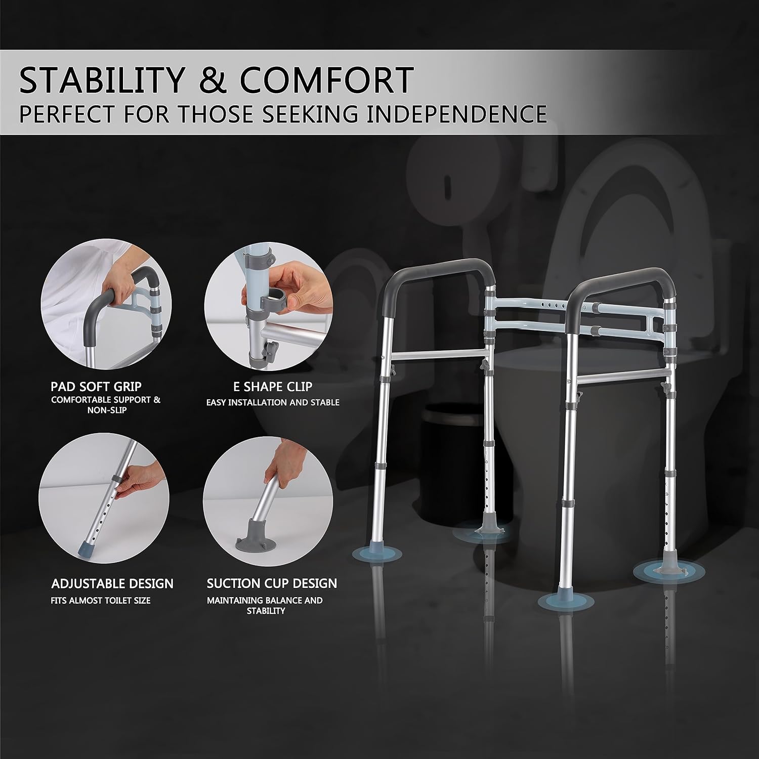 Lianjindun Adjustable Toilet Safety Rails with Armrests, Foldable Support Bars

