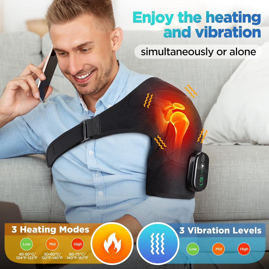 Cordless Shoulder Heating Pad Massager with Vibration, Heat Therapy Wrap

