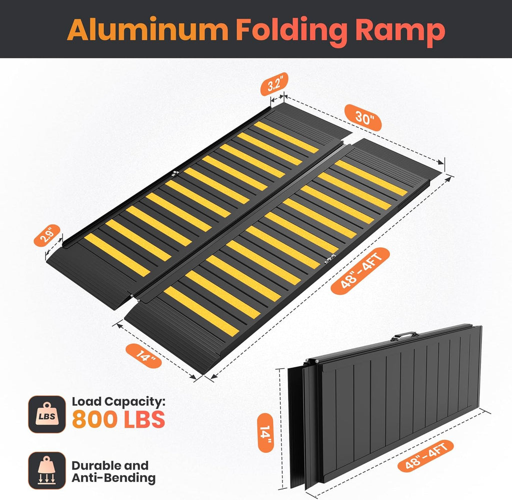 Portable Wheelchair Ramp with Handle, Non-Slip Aluminum Folding Ramp 800 lb

