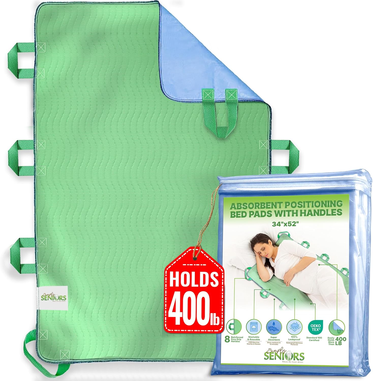 Absorbent Positioning Bed Pads for Elderly, Washable Waterproof Incontinence Underpads

