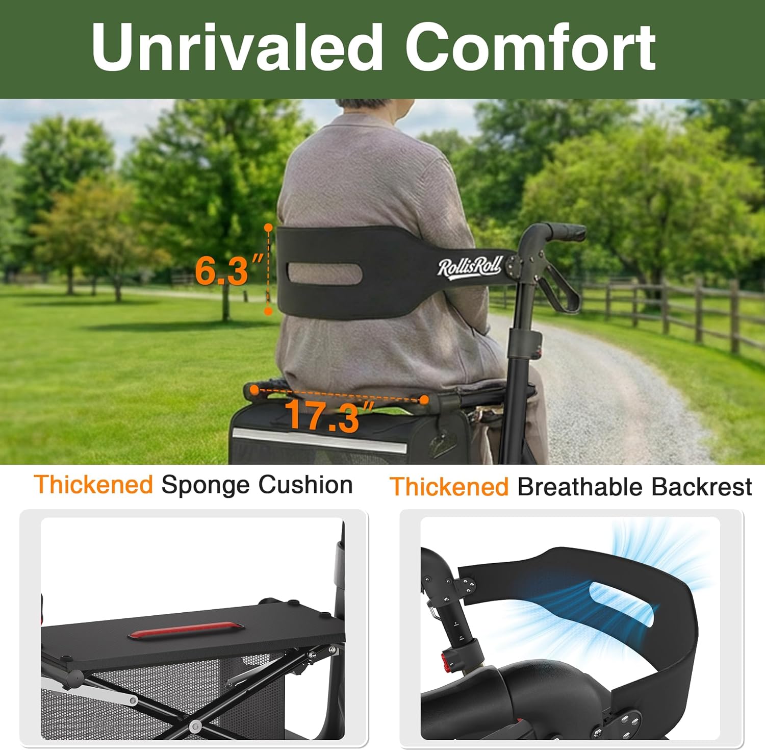 Rollator Walker with Seat for Seniors, Foldable 4 Wheel All-Terrain

