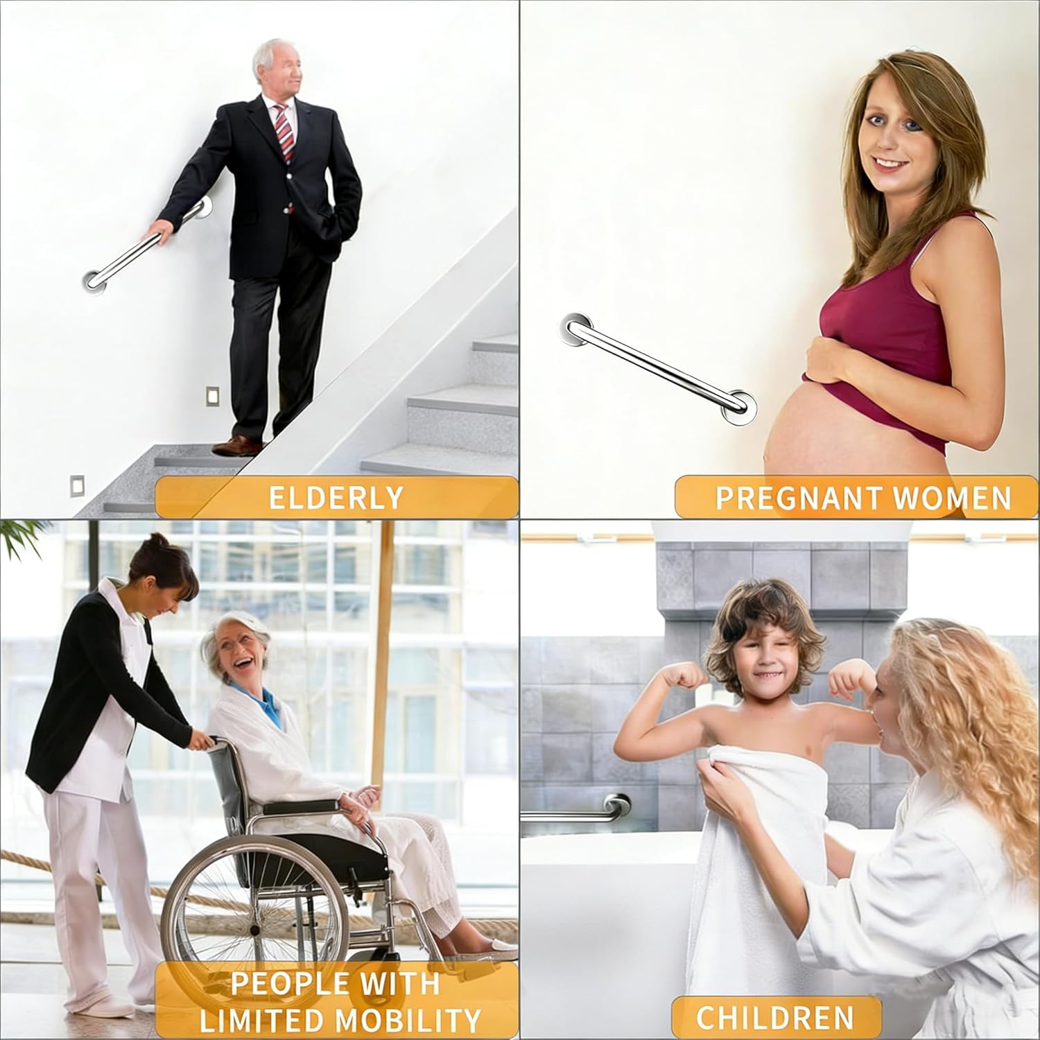 Lifeassist ADA Shower Grab Bars for Bathroom, 1.25 in Diameter, 500 lb Support

