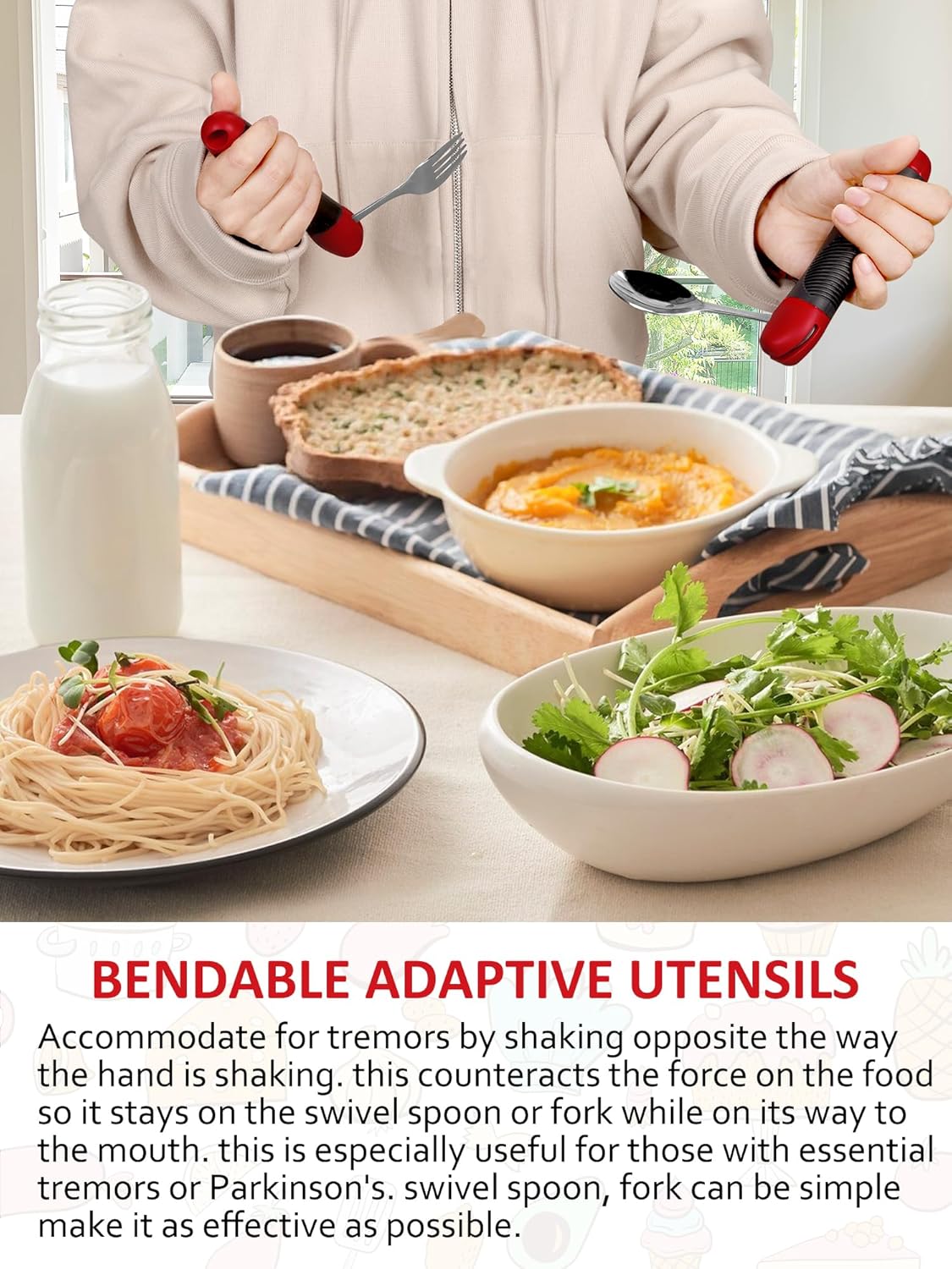 Adaptive Weighted Utensil Spoon and Fork Set for Weak Grip, Tremor, Arthritis

