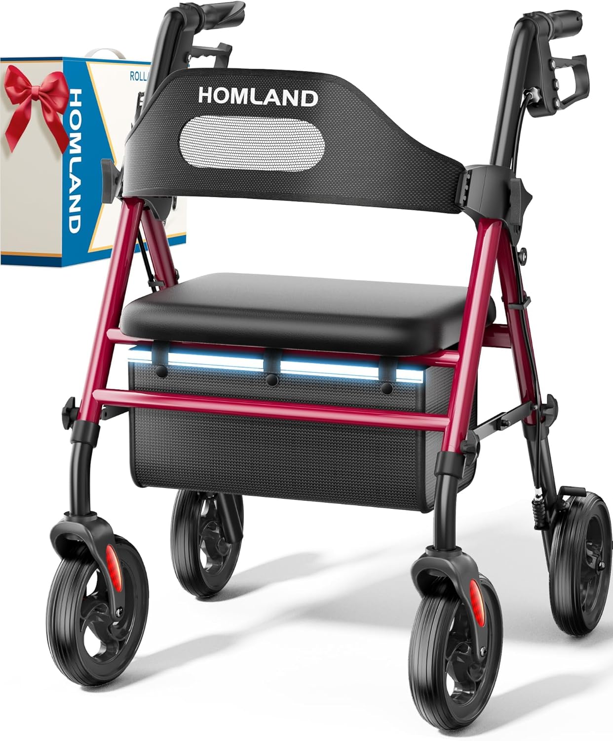 HOMLAND Foldable Rollator Walker with Seat, 8 in Wheels, Adjustable Handles

