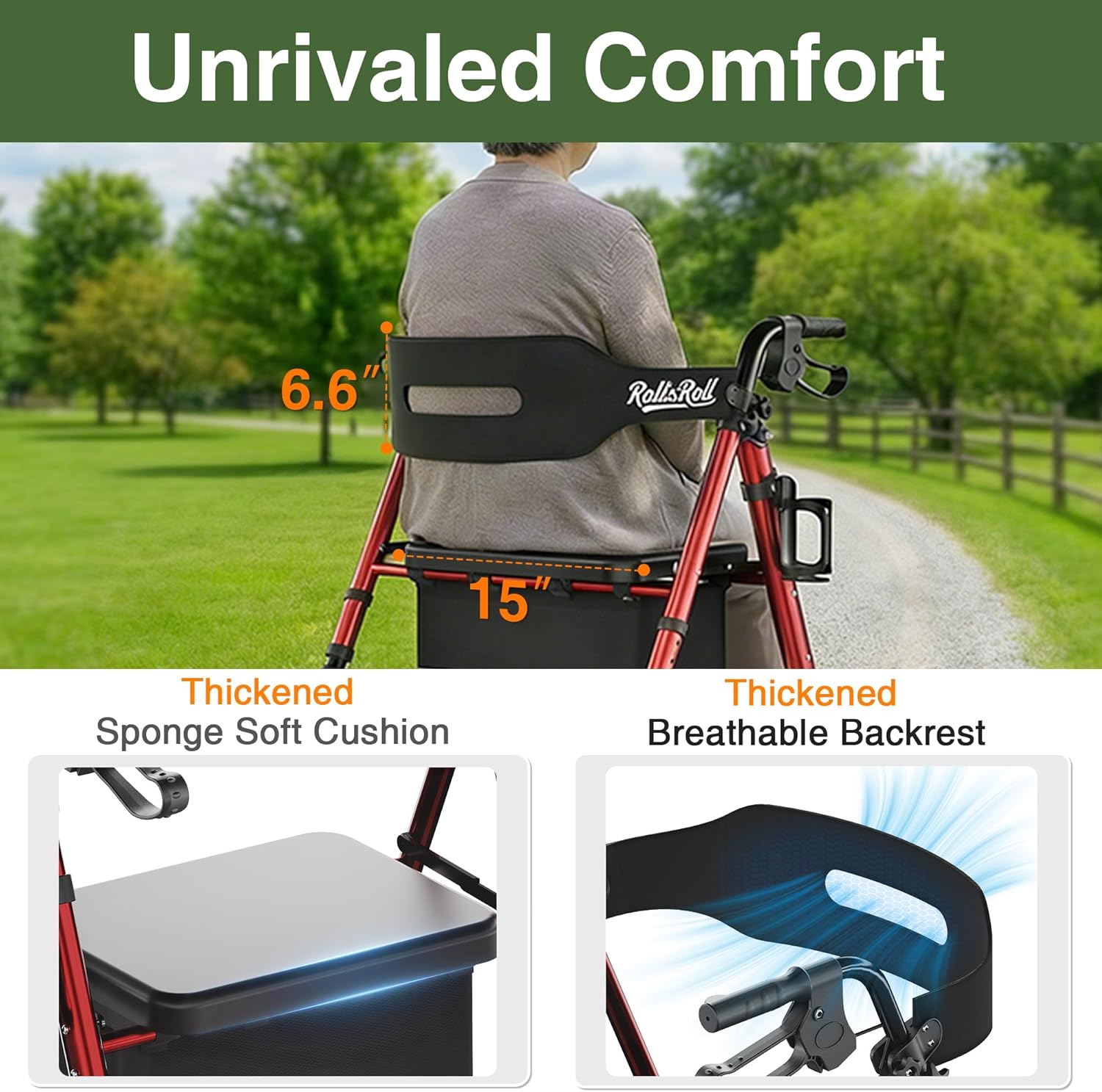 Walkers for Seniors Taller Foldable Rollator Walker Reinforced Aluminum Frame 8" Wheels

