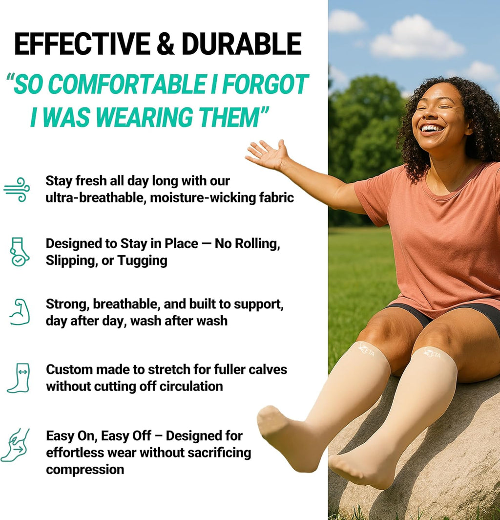 Zeta Wear Wide Calf Compression Socks for Women and Men, Fifteen to Nineteen mmHg Knee-High

