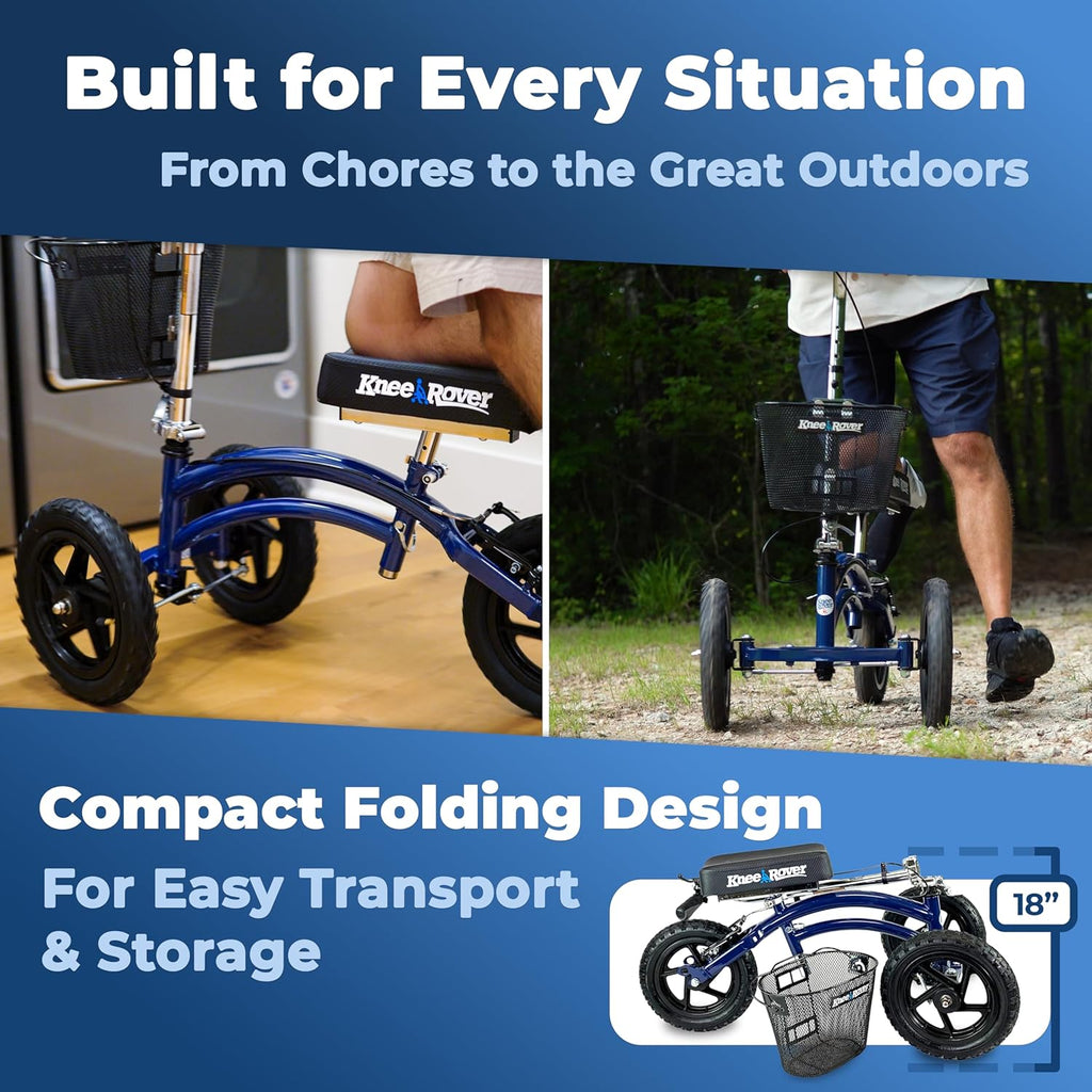 KneeRover Original Steerable All-Terrain Knee Scooter, Foldable Knee Walker Aid

