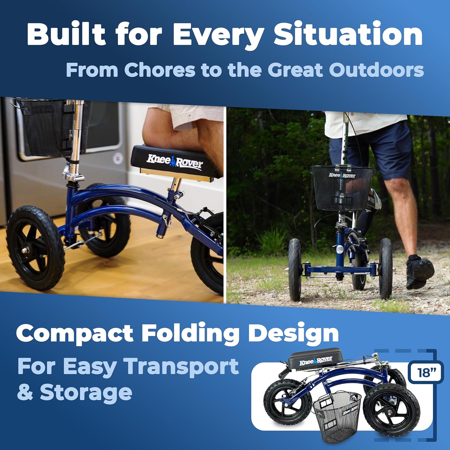 KneeRover Original Steerable All-Terrain Knee Scooter, Foldable Knee Walker Aid

