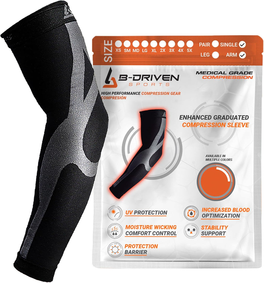 B-Driven Compression Arm Sleeve for Men & Women, Medical Grade 20-30mmHg

