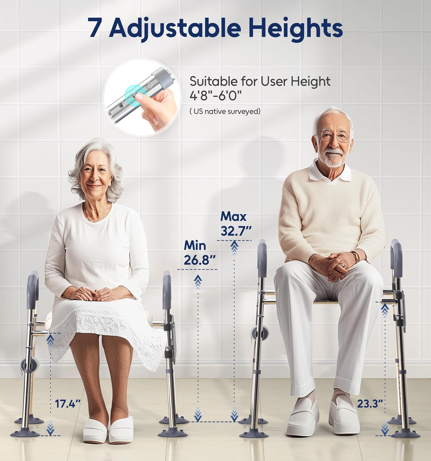 Bluelog Raised Toilet Seat with Handles, Height & Width Adjustable, 400 lb

