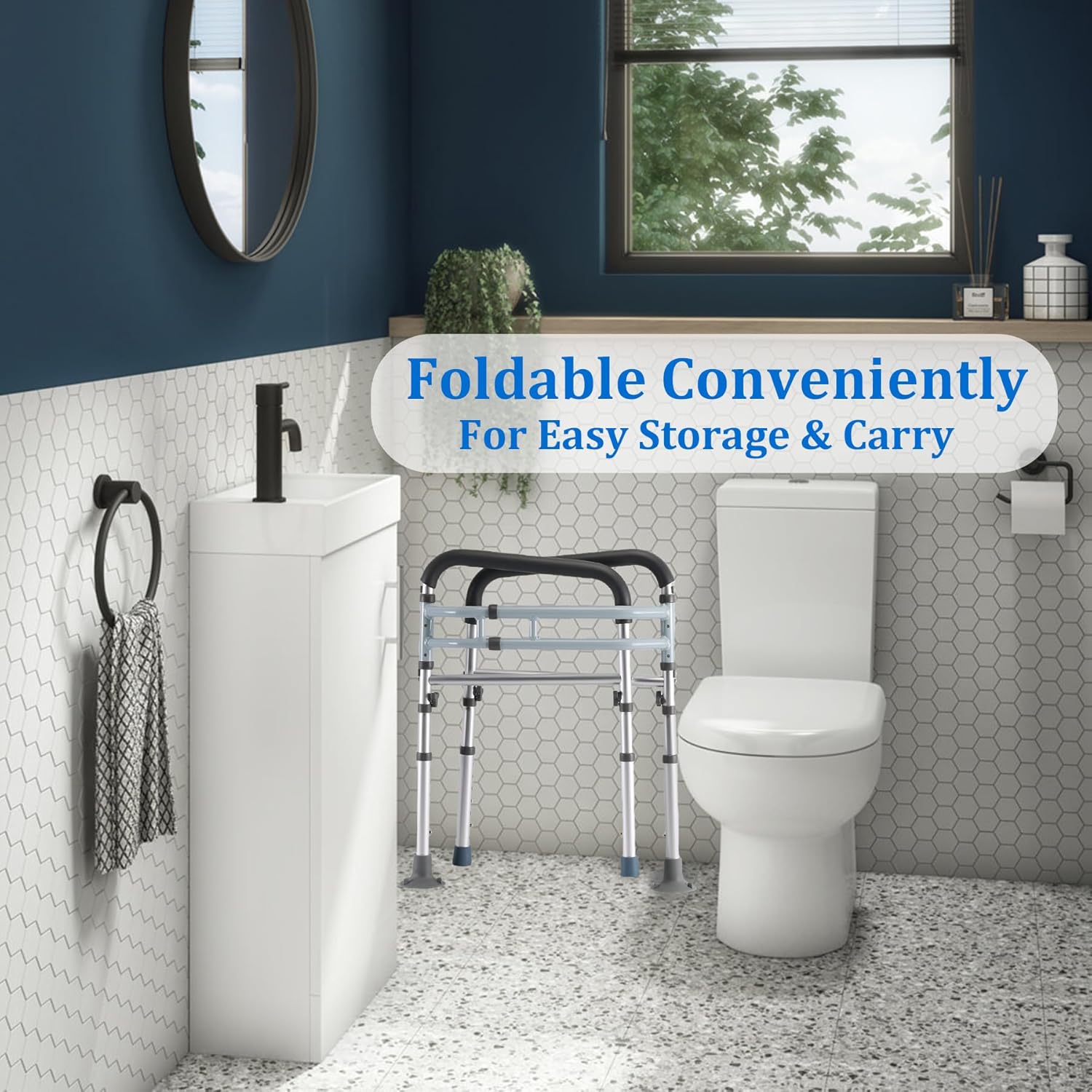 Toilet Safety Rails for Seniors, Adjustable Foldable Handle Frame, 300 lb, Suction

