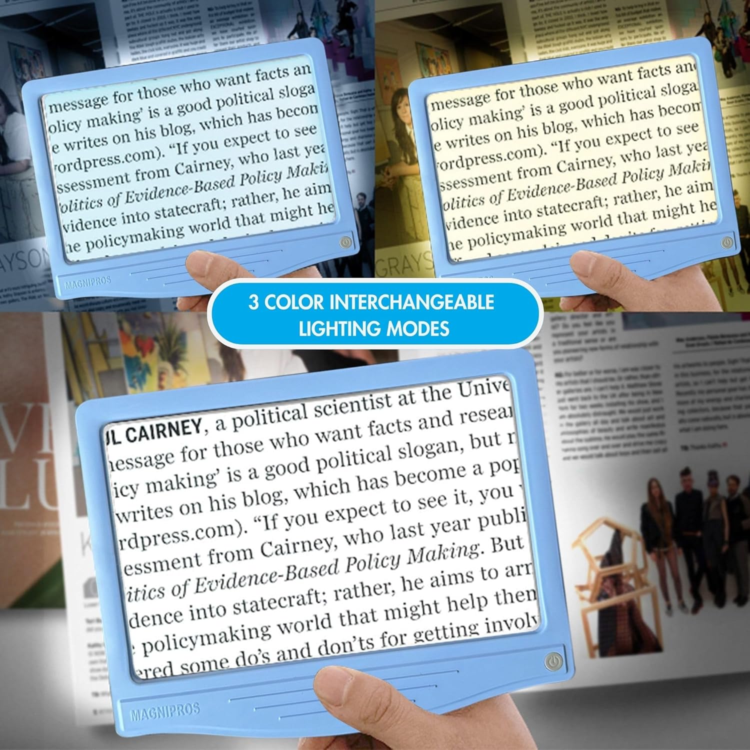 MagniPros 5X Rechargeable LED Page Magnifier Anti-Glare Lens, 3 Light Modes

