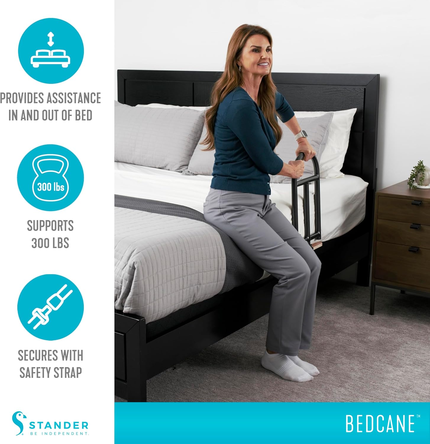 Stander Adult Portable Bed Rail with Safety Handle, Organizer Pouch, ASTM Approved

