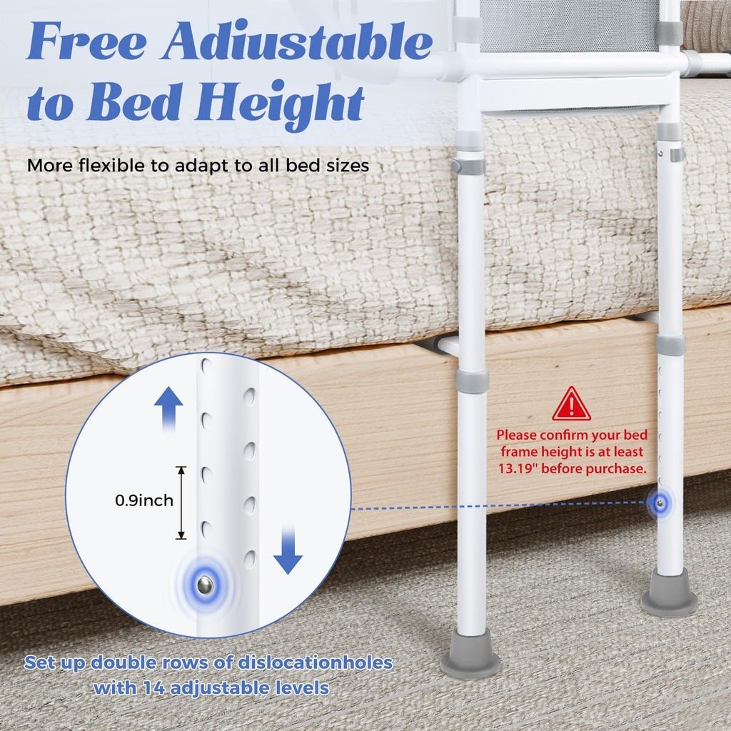 Bed Assist Rail with Storage Pouch, Height-Adjustable Stainless Steel Bed Rails

