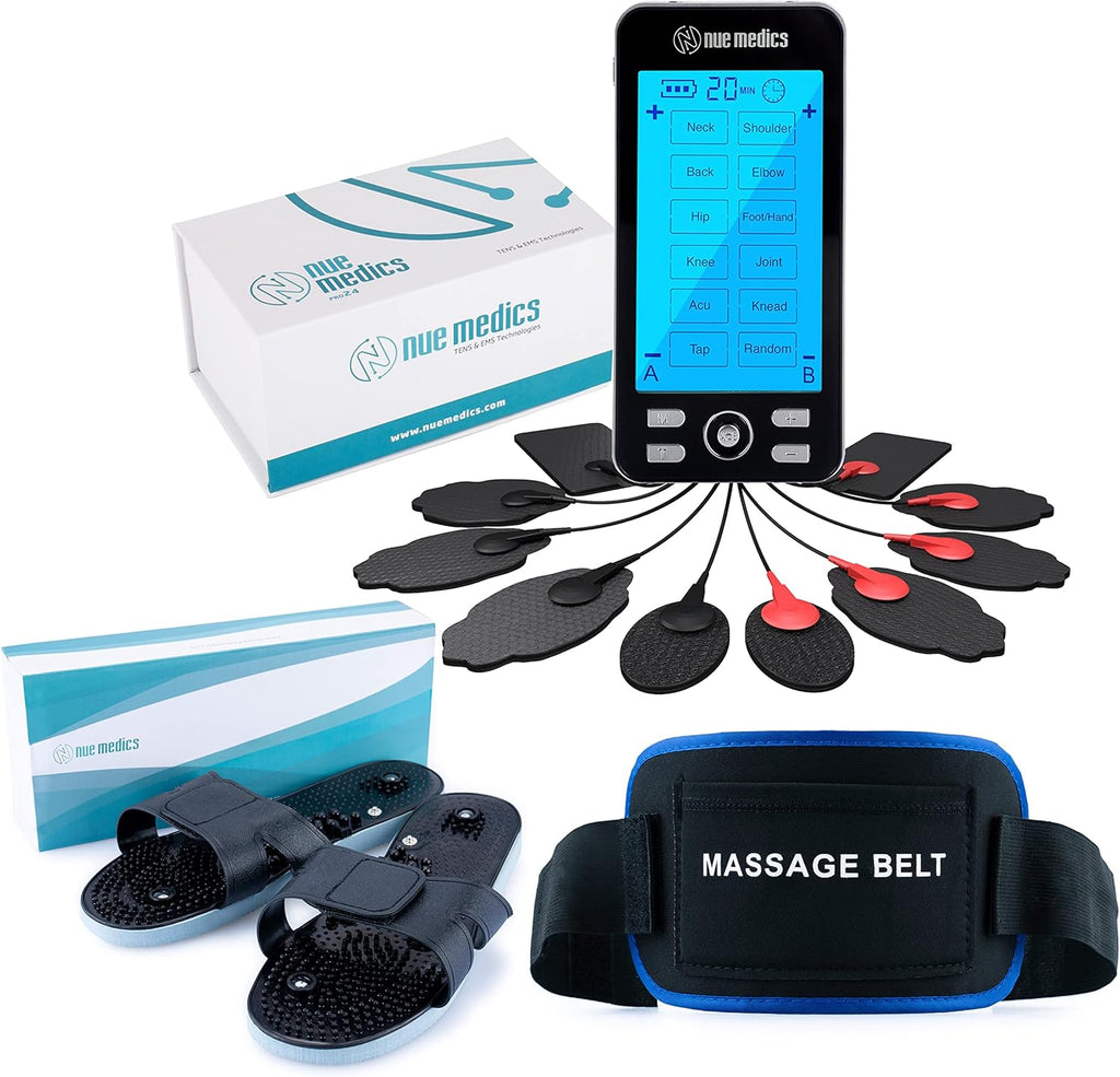 Rechargeable TENS & EMS Muscle Stimulator with Electrode Pads, Belt and Foot Slippers

