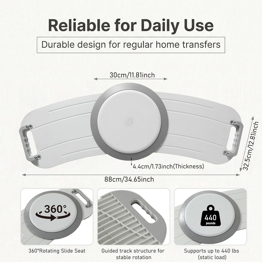 Rotating Transfer Board with Turntable and Dual Handles, Non-Slip Wheelchair Aid

